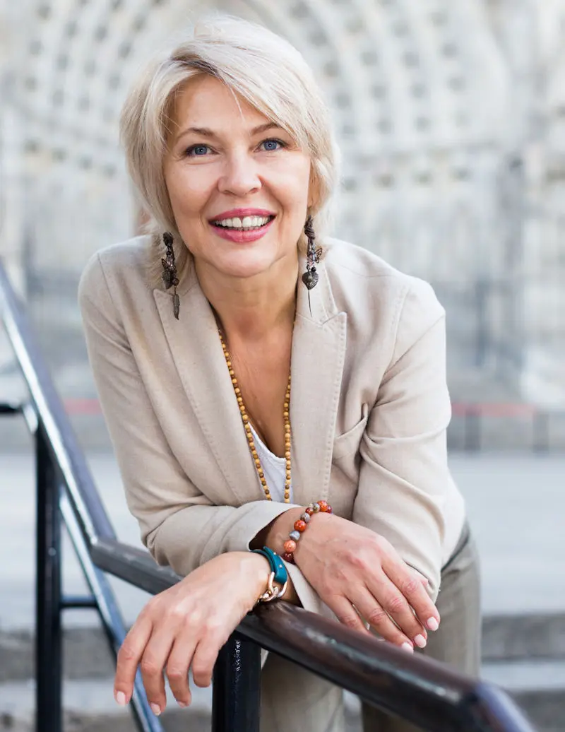 Woman leaning towards camera